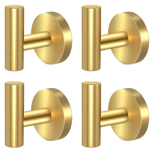Kruodop Towel Hooks for Bathroom,4 Packs Wall Mount Towel Holder,Black Matte Wall Robe Hook,Stainless Steel Heavy Duty Door Hanger Towel Hook for Kitchen, Bedroom,Hotel,Pool,Coats - Gold - color: 4pcs gold