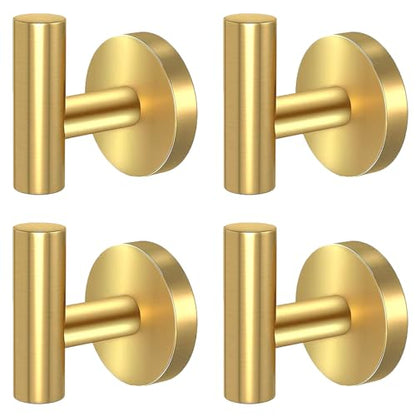 Kruodop Towel Hooks for Bathroom,4 Packs Wall Mount Towel Holder,Black Matte Wall Robe Hook,Stainless Steel Heavy Duty Door Hanger Towel Hook for Kitchen, Bedroom,Hotel,Pool,Coats - Gold - color: 4pcs gold