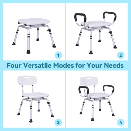 Swivel Shower Chair for Inside Shower, 400 lbs, Adjustable Height | Non-Slip Shower Stool with Removable Back and Arms, Lightweight Safety Bath Seat for Elderly and Disabled, Padded Arms - color: Powder Blue