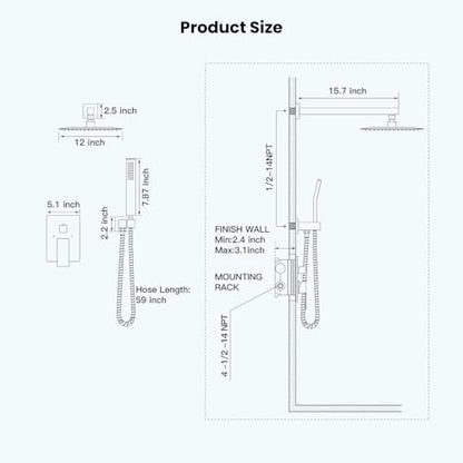 gotonovo Rainfall Bathroom Shower System Rain Shower Head and Handle Set Wall Mounted Shower Complete Combo Solid Brass Pressure Balancing Shower Mixer Valve 12 Inch Brushed Gold - color: Brushed Gold, size: 12 Inch