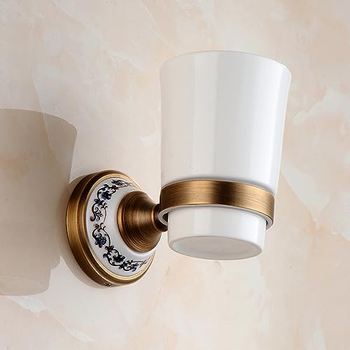 Antique Bronze Brass Toothbrush Holder Cup Holder with White Ceramic Tumbler, Wall Mounted Bathroom Hardware Accessories,Porcelain Design - color: Toothbrush Holder