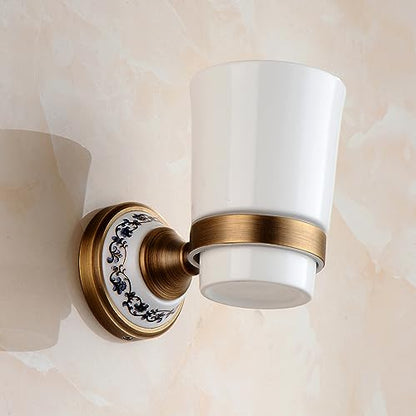 Antique Bronze Brass Toothbrush Holder Cup Holder with White Ceramic Tumbler, Wall Mounted Bathroom Hardware Accessories,Porcelain Design - color: Toothbrush Holder