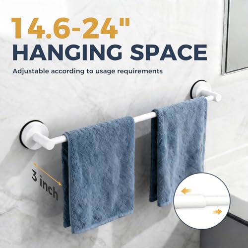 14.6inch~24inch Towel Racks for Bathroom,Adjustable Suction Cup Towel Bar for Bathroom Wall,Stainless Steel Bath Towel Holder for Shower(Bright White) - color: White