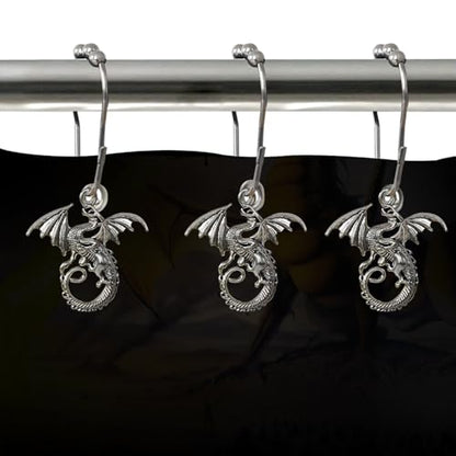 Dragon Shower Curtain Hooks Decorative Rings for Bathroom Cool Kids Bath Decor Rust-Resistant Stainless Steel Curtain Rings Pack of 12 (Silver) - size: Dragon