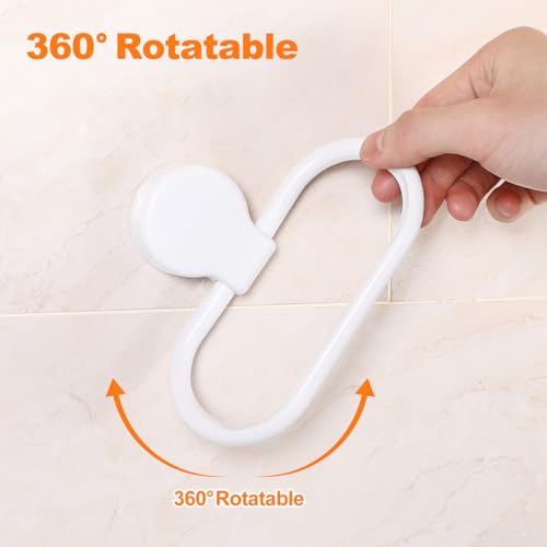 FOMIYES 2pcs Adhesive Hand Towel Ring Bathroom Towel Holder Wall Mounted Shelf White Easy Install Kitchen Hanger for Shower and Washcloth