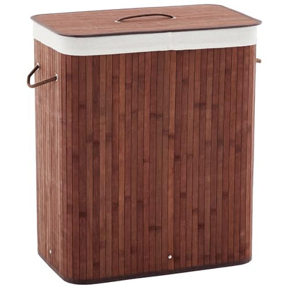 GarveeHome Folding Bamboo Laundry Hamper with Lid, 28 Gal /106L Wooden Laundry Basket with Washable Liner Bag, Slim Clothes Storage Hamper for Small Bedrooms Apartments Dorms, Brown - color: Brown - Rectangle