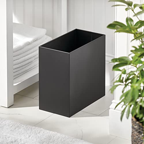 mDesign Small Steel Rectangular 2.4 Gallon/9.1 Liter Trash Can, Waste Basket for Bathroom, Bedroom, Home Office - Holds Garbage, Recycling, Household Items - Linn Collection - Matte Black - color: Matte Black