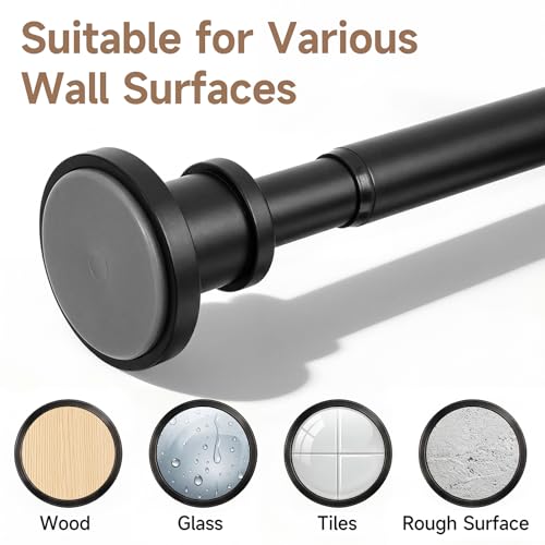 Black Tension Curtain Rod 24 to 64 Inch(2-5.3ft) - Spring Tension Shower Curtain Rod, No Drilling Tension Rod for Curtains Windows Closet Kitchen - color: Black, size: 24-64 Inches