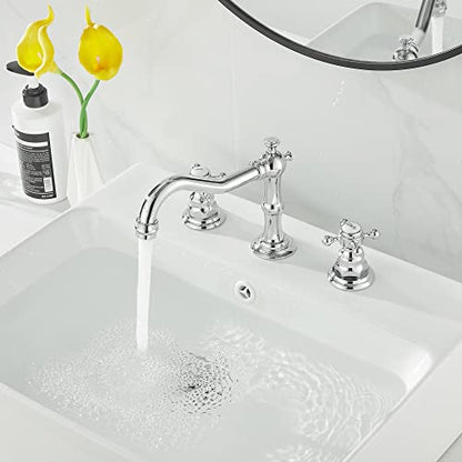 2 Handles 3 Holes Faucet Widespread Bathroom Sink Faucet Chrome Basin Mixer Tap Matching Pop Up Drain with Overflow - color: Chrome, style: Ceramic Cover