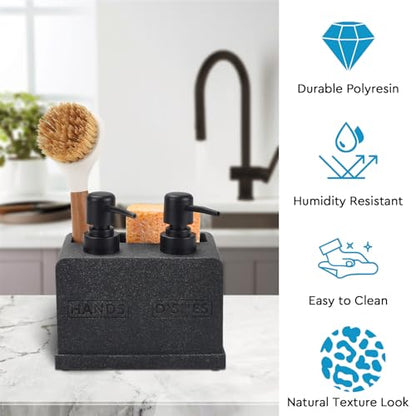 Kitchen Soap Dispenser Set,Hand and Dish Soap Dispenser,Sponge Caddy and Brush Holder 4-in-1 Kitchen Dual Soap Dispenser Set for Kitchen Sink,Bathroom -Black - color: 4 in 1 - Black