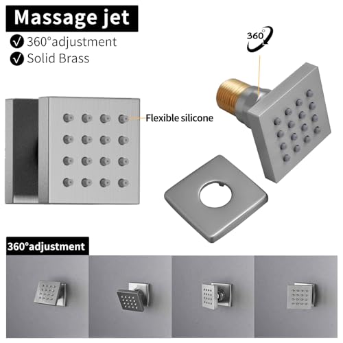 Dual Shower Mixer 6 Way Full Body Shower Head System Rain 12+8+8 Inch With Wall Mount 6 Pcs Jets 2 Handheld Shower Diverter Valve Digital Display Fauct Set, Brushed nickel - color: Brushed Nickel
