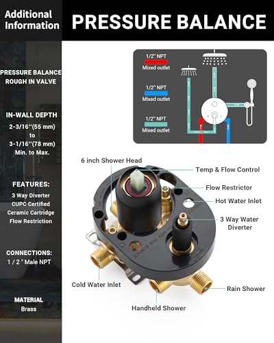Dasan Antique Dual Rainfall Shower System, Matte Black, Complete Shower Fixture Combo, 9'' & 6'' Dual Rainfall Overhead Shower with Handheld, Valve & Trim Kit, AT3096C-MB - color: Matte Black