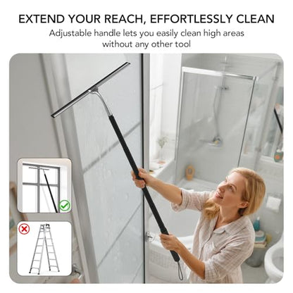 Shower Squeegee with Long Handle, 15-51" Telescopic Squeegee for Window Cleaning, Shower Squeegee for Glass Doors, Extendable Window Cleaner Tool for Tile Walls, Sliding Door, Floor, Car Windshield