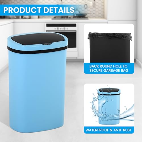 13 Gallon Trash Can | 50L Sensor Automatic Kitchen Trash Can with Lid | Touchless Garbage Bin Odor-Control for Kitchen, Office, Bedroom, Living Room (1 Pack, Blue) - color: Blue