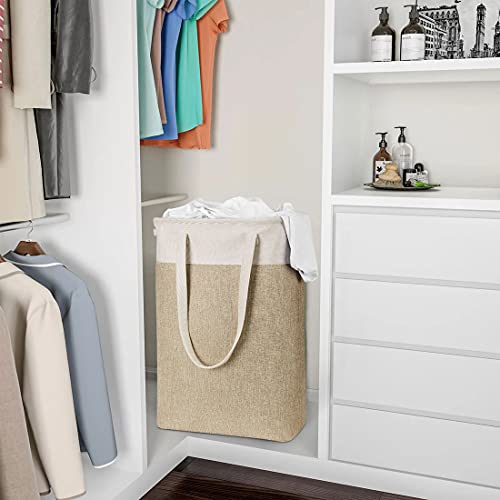 Laundry Basket with Handles Beige&Khaki-Slim Laundry Bin Collapsible Dirty Clothes Basket Narrow Laundry Bag Foldable Dirty Hamper for Camping, Dorms, Apartments - color: Beige&Khaki