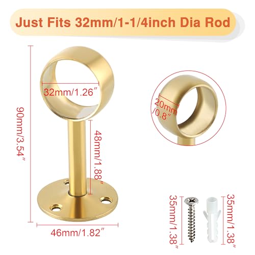 Alise Curtain Rod Holder Bracket 32mm Dia,Closet Rod Holders Wall Mount | Ceiling Mounted,Curtain Rod Flange Brackets,Ceiling Curtain Rods Brackets,for Bathroom Curtain,Stainless Steel,Gold,4 Pcs - color: Golden Finish, size: 32mm/1-1/4 Inch Dia.