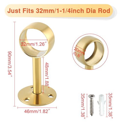 Alise Curtain Rod Holder Bracket 32mm Dia,Closet Rod Holders Wall Mount | Ceiling Mounted,Curtain Rod Flange Brackets,Ceiling Curtain Rods Brackets,for Bathroom Curtain,Stainless Steel,Gold,4 Pcs - color: Golden Finish, size: 32mm/1-1/4 Inch Dia.