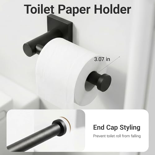 24-Inch Wall Mounted Towel Racks for Bathroom – Space Saver 4-Piece Durable Stainless Steel Bathroom Hardware Set with Towel Bar, Towel Ring, Toilet Paper Holder & Hook, Matte Black - color: Black