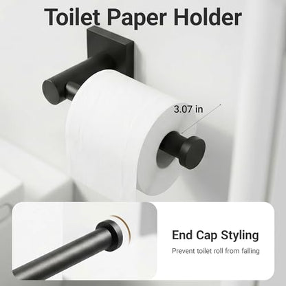 24-Inch Wall Mounted Towel Racks for Bathroom – Space Saver 4-Piece Durable Stainless Steel Bathroom Hardware Set with Towel Bar, Towel Ring, Toilet Paper Holder & Hook, Matte Black - color: Black