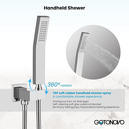 gotonovo Tub Shower Faucet Set with Valve Kit 8’’ Head,Polished Chrome | Shower System with Tub Spout,SUS304 Rain Head with Handheld Sprayer,Swivel Spout,All Metal,Rough-In Valve Trim Kit,Wall Mount - color: Chrome, size: 8’’ Head