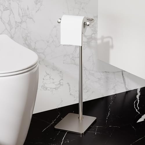 RUACQ Bathroom Toilet Paper Holder Stand, Brushed Nickel | Dual-Post Pivoting Free Standing Toilet Roll Holder with Weighted Base, Anti-drop Design 304 Stainless Steel Tissue Stand - color: Brushed Nickel, size: Free Standing