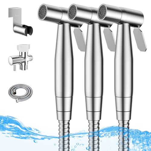 Arofa 3 Pack Handheld Bidet Sprayer for Toilet, Adjustable Water Pressure | Muslim Shower Toilet, Leak-Free Bidet Hose, Tank or Wall Mount, Feminine/Baby Wash, Cloth Diaper Rinse, Easy Installation - color: Brushed Nickel, size: 3 Pack