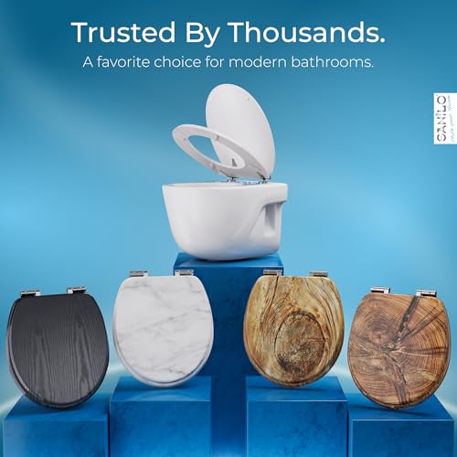 SANILO Wooden Toilet Seat with Soft Close [ROUND] - Decorative, Quiet & Slow Close Molded Wood Seat - With Strong Bumpers & Hinges - Adjustable Fit – White Wood - color: White Wood