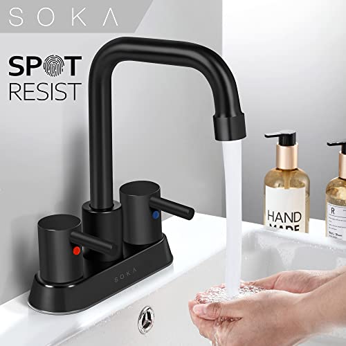 SOKA Centerset Bathroom Faucet 2 Handles 4 Inch Commercial Hand Sink Touch Faucets 3 Hole Bathroom Sink Faucet - color: Matte Black, size: 4" Gooseneck