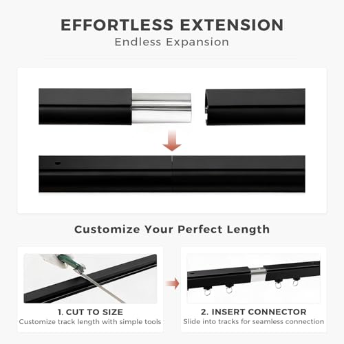 ChadMade Aluminum Ceiling Curtain Track Set with Hooks, 9ft - 12ft Adjustable Length Ceiling/Wall Mount Curtain Rail System For Grommet/Pleated Drape, RV Ceiling Track, Black - color: Black, size: 9ft-12ft