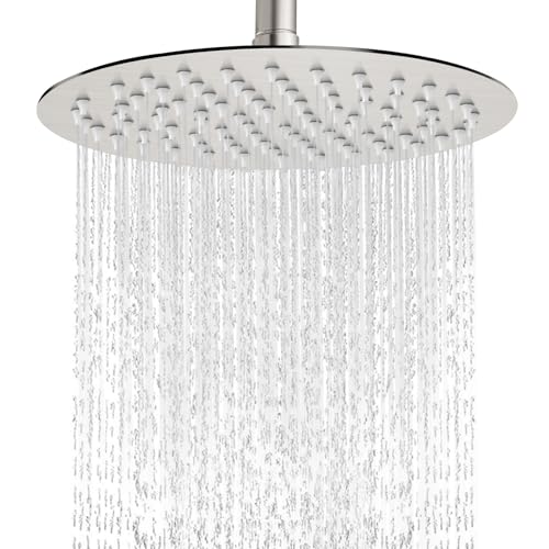 Midanya Round Rain Shower Head,High Pressure,Brushed Nickel 12 Inch | 360°Swivel,Ceiling or Wall Mount,Waterfall Full Body Coverage,Bathroom Remodel,Stainless Steel Large Rainfall Shower Head - color: Nickel, size: 12 Inch