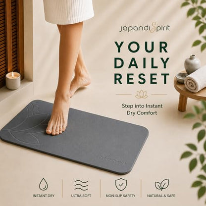 Stone Bath Mat, Diatomaceous Earth, Quick Dry - East Lotus | Non-Slip, Stone Bath Mats for Bathroom, Diatomite, 23.6"x15.4", Luxury Bath Mat - color: East Lotus