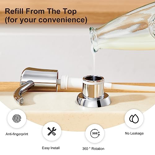 GAGALIFE Built in Sink Soap Dispenser or Lotion Dispenser for Kitchen Sink, Chrome ABS Pump Head, with 17 Ounce Large PET Soap Bottle - color: Chrome