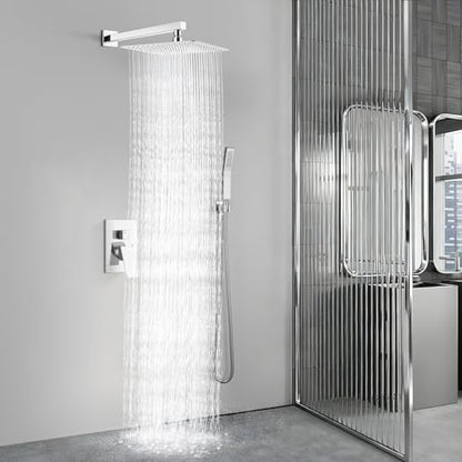 Aolemi Shower Faucet Set with Handheld Polish Chrome 16 Inch Head | Pressure Balance Shower Valve and Trim Kit,SUS304 Rain Head and Handle System,All Metal,Wall Mount,Bathroom,Handheld Spray - color: Chrome, size: 16 Inch Wall Mount Shower Head