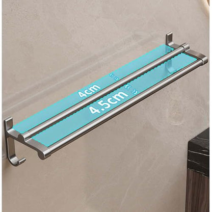 Double Towel Bar with Hooks, Sticky Towel Holder, Bathroom Towel Bar, Rustproof Towel Holder, Sturdy Towel Bar Wall Mounted for Bathroom, Kitchen (40cm) - size: 40cm