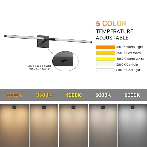 Tipace Hard-Wired LED Black Vanity Light Fixtures for Bathroom Over Mirror 39.4 inch LED Bath Sconces Hardwired 5CCT Adjustable Morden Picture Lights for Paintings - size: 39.4 IN-5CCT