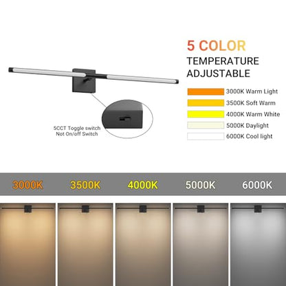 Tipace Hard-Wired LED Black Vanity Light Fixtures for Bathroom Over Mirror 39.4 inch LED Bath Sconces Hardwired 5CCT Adjustable Morden Picture Lights for Paintings - size: 39.4 IN-5CCT