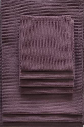 Bath Towel Set Waffle Organic Cotton GOTS Certified Burgundy Super ABSORBANT & Quick Dry NO SOFTENERS Environment Friendly 1xBATH 58x30.5, 2xHAND 29x20, 4xFACE 12x12INCH - color: Burgundy