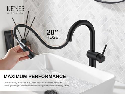 Matte Black 1 Handle Tall Vessel Sink Faucet with Pull Down Sprayer | Vessel Bowl Faucet with Pop Up Drain & Supply Lines, Lead-Free cUPC & NSF Certified, 1 Hole Faucet for Vanity RV Restroom - color: Matte Black, size: Tall