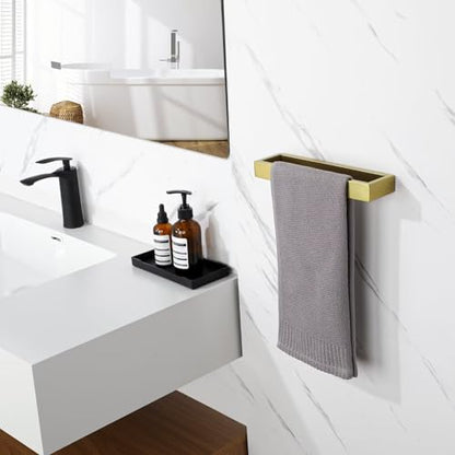 Sayayo Brushed Gold Towel Bar for Bathroom Wall, 10 Inch Hand Towel Holder | SUS304 Stainless Steel Towel Ring, Square Kitchen Towel Rack - color: Gold, size: 10 INCH