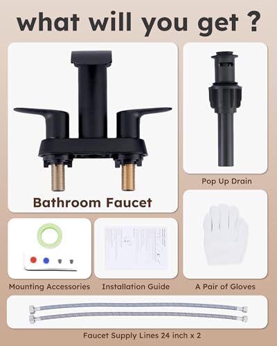 WOWOW Waterfall 4" Centerset 2-Handle Black Vanity Bathroom Faucet 3-Hole - color: Black