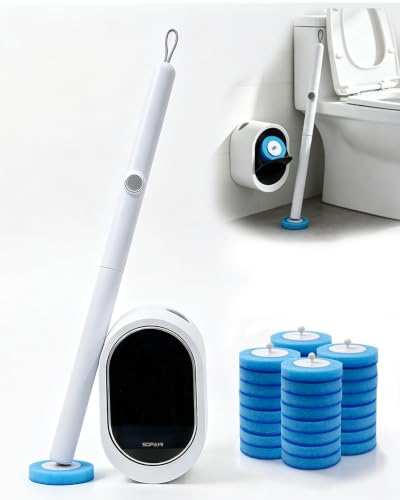 Disposable Toilet Brush with 32 Refills Deep Cleaning Touch Free | Auto Lid Opener Wall-Mounted Toilet Wand Kit for Deep Cleaning Bathroom Touch Free Access Toilet Bowl Cleaner