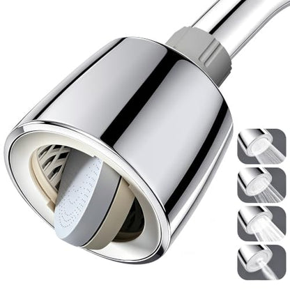 High Pressure Fixed Showerhead with Patented Dual-Sided Flip Reverse Flush, Flip Faceplate to Clear Clogs or Switch Modes, Anti-Leak, Adjustable Swivel Joint, 4 Modes Total, Chrome