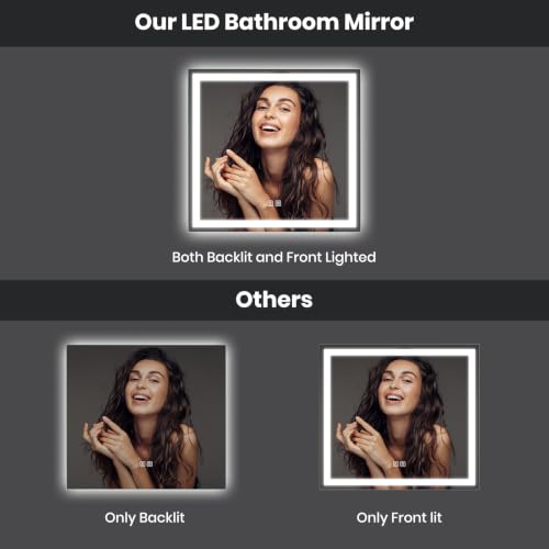 ROOMTEC 24"x32" LED Bathroom Mirror with Lights, Backlit+Frontlit | Anti-Fog, Dimmable, Memory Function, Bathroom Vanity Mirror for Wall, Shatterproof Tempered Glass (Horizontal/Vertical) - size: 24"L x 32"W