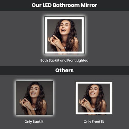 ROOMTEC 30x30 Inches LED Bathroom Mirror with Lights, Vanity Mirror with Front and Backlight, Smart Dimmable Anti-Fog LED Mirror for Bathroom, Memory Function, Tempered Glass (Horizontal/Vertical) | Anti-Fog, Dimmable, Memory Function, Bathroom Vanity Mir