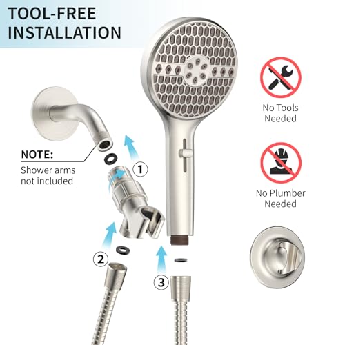 Brushed Nickel Handheld Shower Head, 9 Spray Modes High Pressure Showerhead | 71 Inch Kink-free Hose, Power Wash for Low Pressure Homes, Pet Tub Tile Cleaning - color: Brushed Nickel- 4.53 Inch