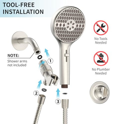 Brushed Nickel Handheld Shower Head, 9 Spray Modes High Pressure Showerhead | 71 Inch Kink-free Hose, Power Wash for Low Pressure Homes, Pet Tub Tile Cleaning - color: Brushed Nickel- 4.53 Inch