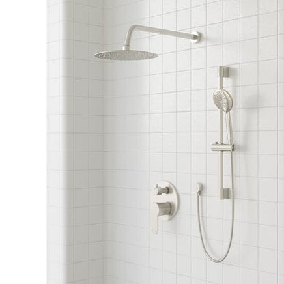 Gabrylly Shower System, Slide Bar Shower Faucet Set, 12", Brushed Nickel | Rainfall Shower Head with 5-Setting Handheld Spray, Wall Mounted Shower Set Included 2-Way Shower Valve and Trim Kit - color: Brushed Nickel, size: 12 Inch