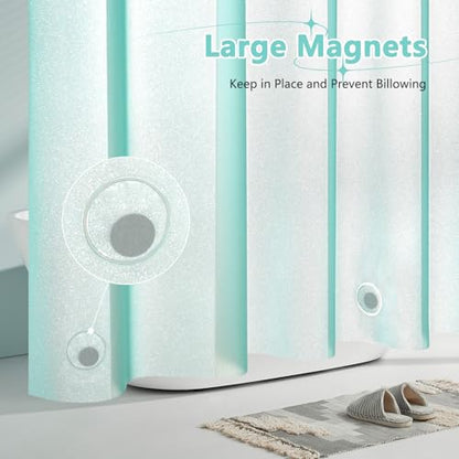 Seenus Teal Glitter PEVA Shower Stall Curtain 48 x 72 inch, Waterproof Plastic Sparkle Shower Curtain Liner with 2 Large Magnets, Dreamy Shimmery Narrow Bathroom Shower Curtain Aqua Green - color: Glitter Teal, size: 48"W x 72"L (Pack of 1)