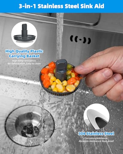 Hibbent Upgraded 3 in 1 Kitchen Sink Drain Strainer and Stopper Combo, Stainless Steel Metal Pop Up Sink Stopper, Anti-Clogging Basket with Foldable Handle for US Standard 3-1/2 Inch Drain - style: Stainless Steel with 1 Strainer