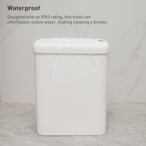 EKO Automatic Bathroom Trash Can with Lid, 2.6 Gallon Slim Touchless Garbage Can, Waterproof Motion Sensor Trash Bin for Bathroom, Office, Kitchen, White - size: Morandi 10L-Oat White